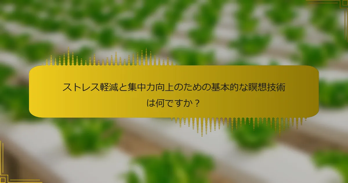 ストレス軽減と集中力向上のための基本的な瞑想技術は何ですか？